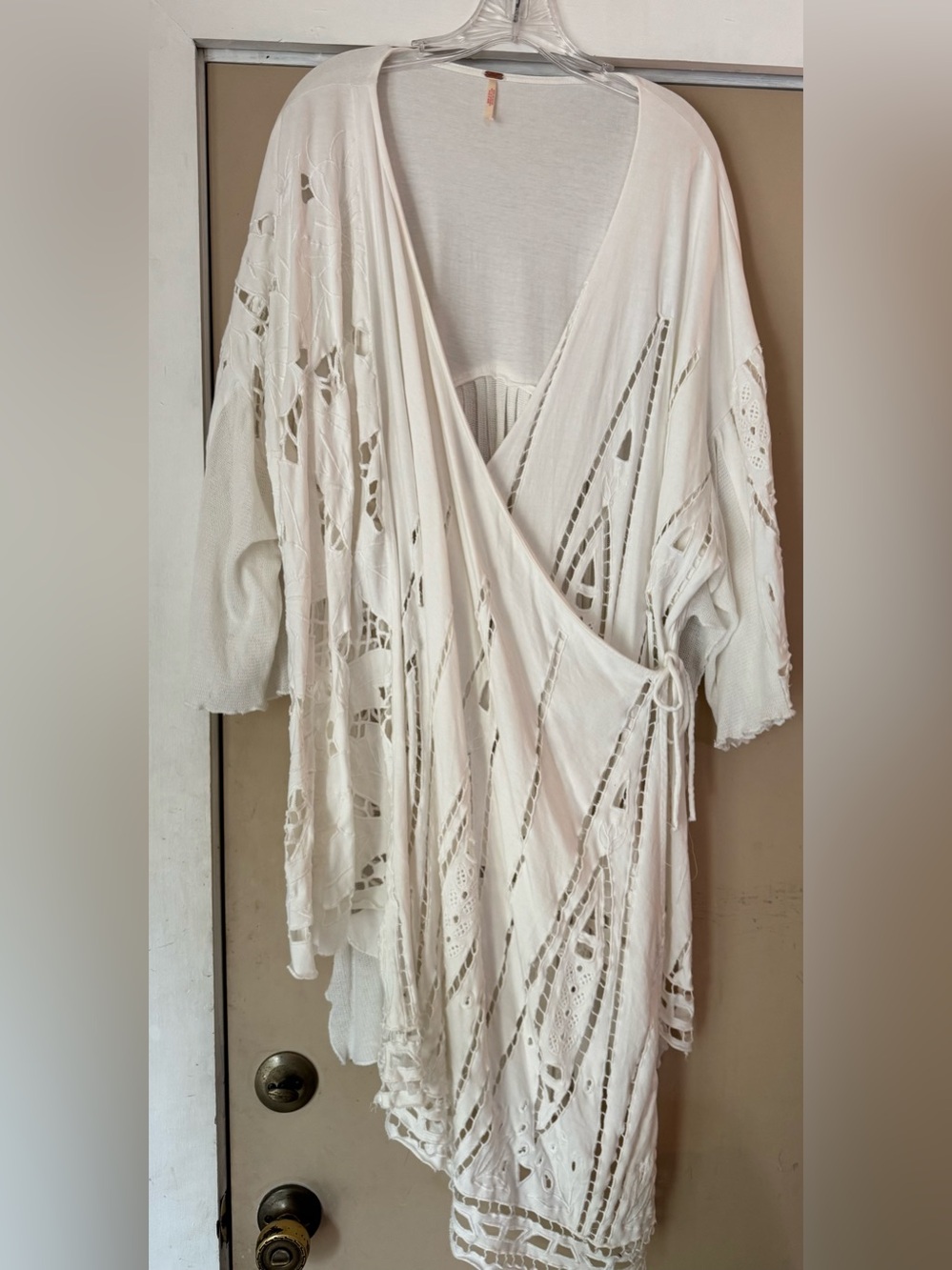 Free People White Lace/Crochet Wrap Tunic Top